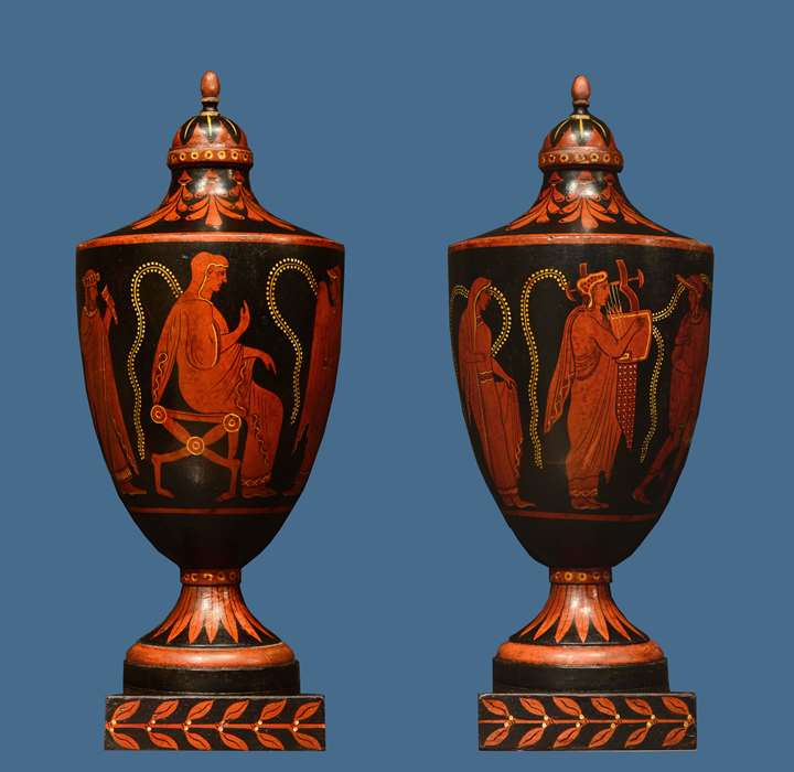 A Pair of Northern European Wooden Etruscan Vases